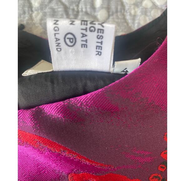 Helene Berman London Black Fuchsia Floral Sheath Dress Made in England Size 4 - Picture 4 of 11